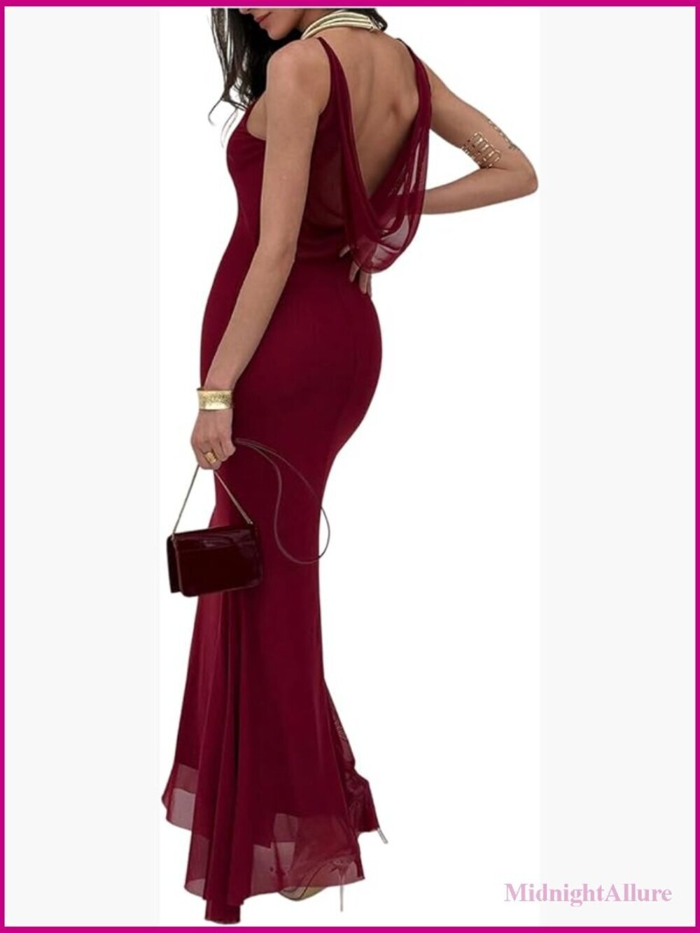 Sleeveless Mesh Draped Fishtail Maxi Dress Bodycon Wedding Guest